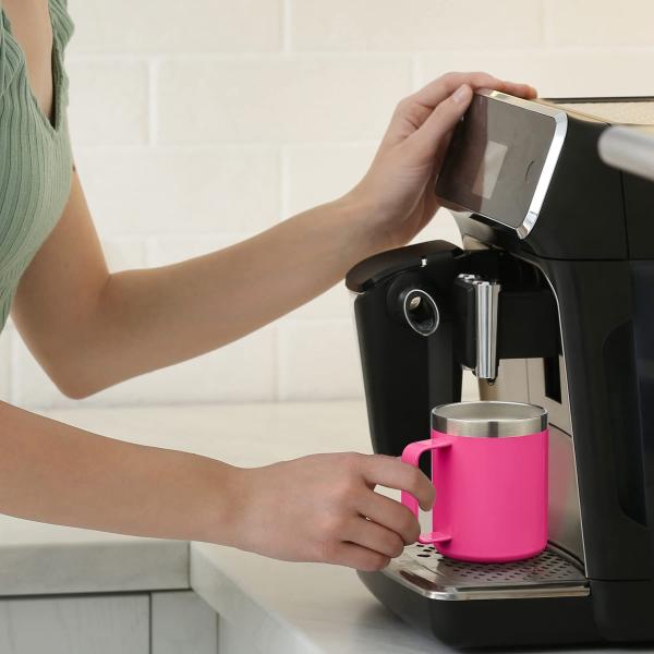 Taza de café de 12 oz con mango de doble pared de acero inoxidable aislada tumbler de bola baja que mantiene caliente y frío