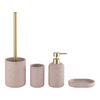 4pcs Set Terrazzo Bathroom Accessories Set Countertop Pink For Family Hotel Bathroom
