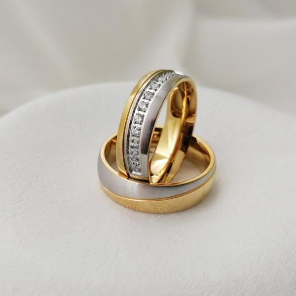 6mm Gold Plated CZ Inlay Men's Stainless Steel Wedding Rings Shiny Comfort Fit for Trendy Style and Third Party Appraisal