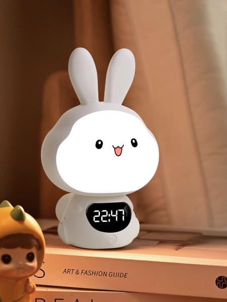 Cute Bunny Plug In Night Light With Clock Rotatable Sleep Trainer Remote Control