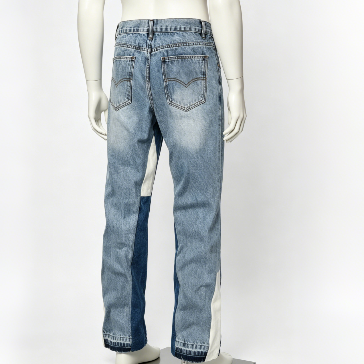 Washed Ripped Denim Jeans Flare Street Denim Jeans With Whisker Detailing