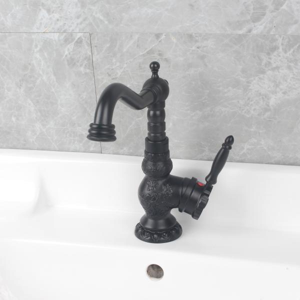 Contemporary Design Brass Main Body Black Basin Mixer Tap with Luxury Matte Chrome Finish