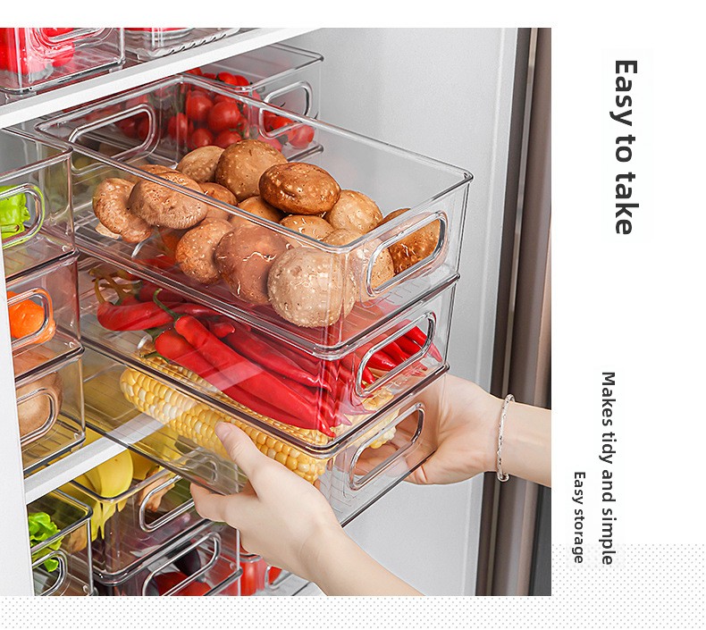 Hot Selling Modern Design Plastic Kitchen Drawer Refrigerator Organizer Food Storage Container with Handle