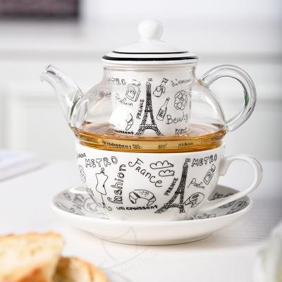 Conjunto de chá de cerâmica sustentável Chávena e taça de porcelana com filtro de infusão