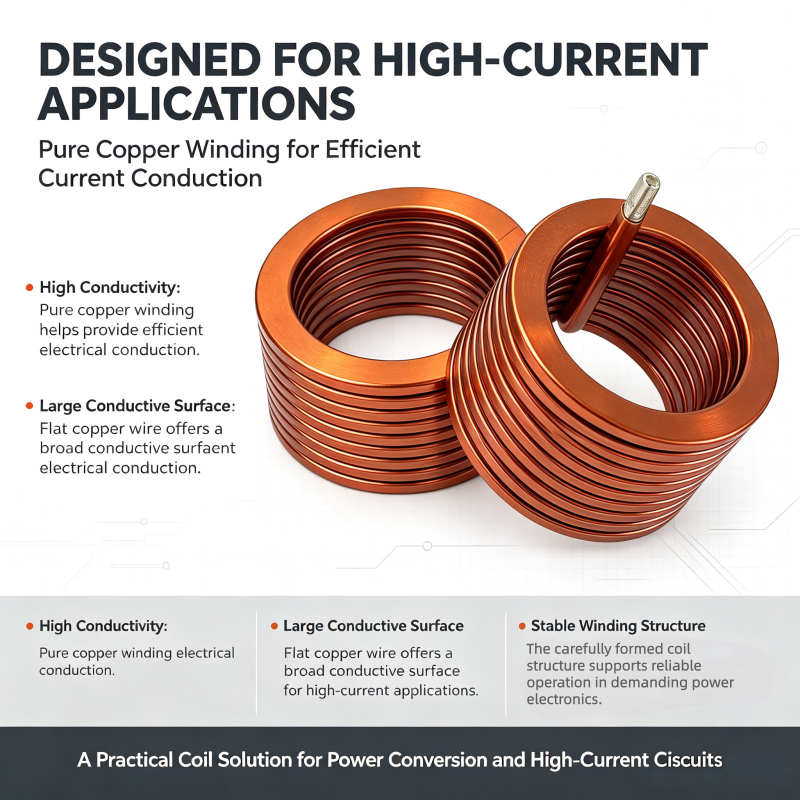 High Current High Power Air Core Inductor with Flat Copper Wire Coil and Customized Parameters