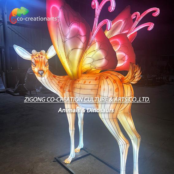 Grand Enchanted Deer Festival Lantern With Vibrant Blue-Green Butterfly Wings | Chinese Artistry