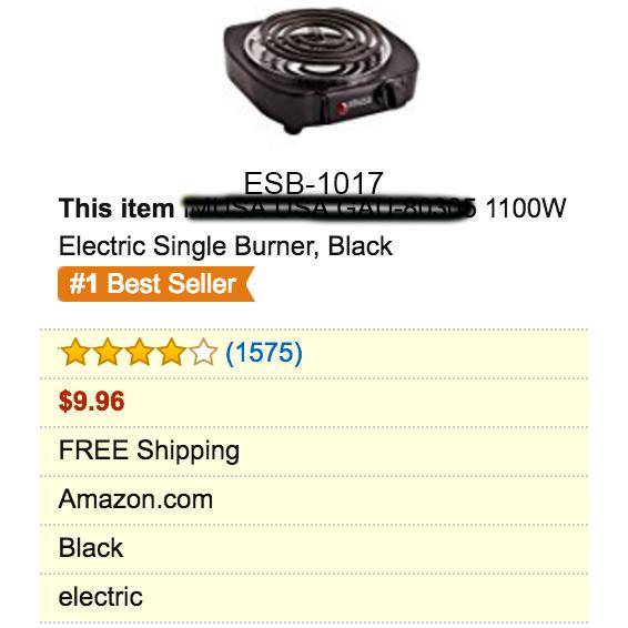 Amazon Best Selling 750/1000 Watt Single Buffet Burner Electric Hot Plate, Black/Silver, UL, camping,school,travel stove