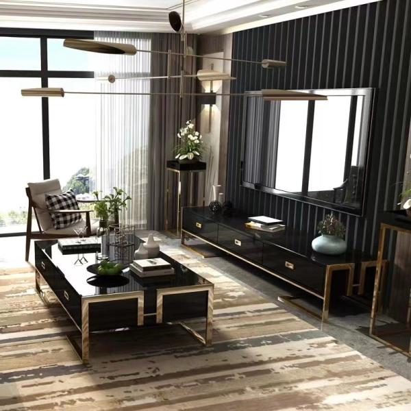 Combinação de aço inoxidável luxuosa clara moderna do armário da tevê da tabela de molho da laca