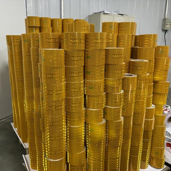 LU SASO 2913 Arabia Saudita Pegatinas retro reflectoras 5 cm 7.5 cm 10 cm cinta reflectiva acrílica metálizada amarilla para la seguridad del tráfico