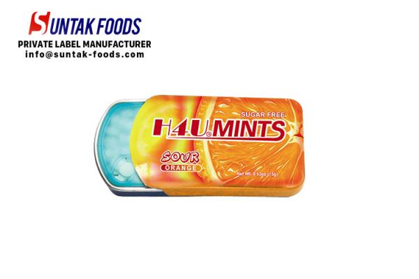Sour Sweets Orange Organic Peppermint Candy , Low Calorie Hard Candy Slid Tin Box