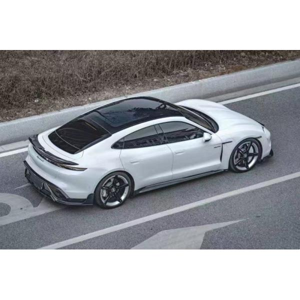 Nouveau produit pour Porsche Taycan Kit de carrosserie en fibres de carbone Taycan large carrosserie avant pelle jupe latérale spoiler diffuseur