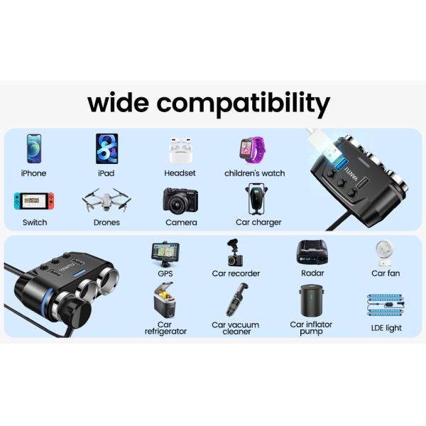 YANTU B39 12V 24V Car Cigarette Lighter Charging 3 in 1 Super Corded Heater Adapter Plug Dual USB Auto Electronics