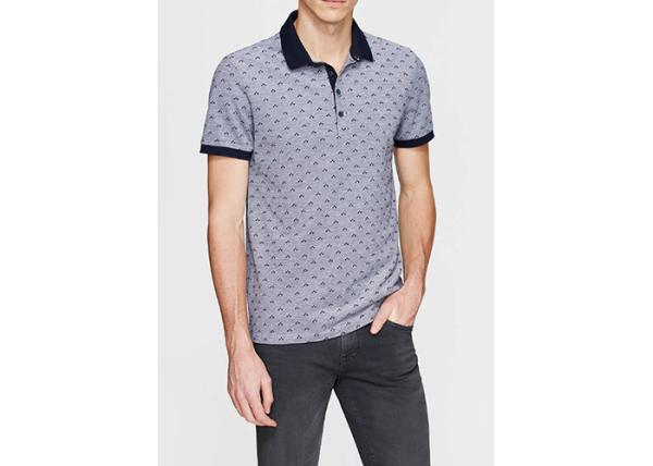 Four - Button Placket Cotton Polo Shirts For Men Wave Point Pattern