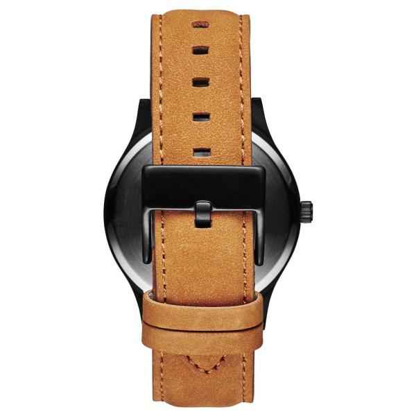 Mineral Crystal Mens Wrist Watch Leather Straps Japanese Quartz Brown Color