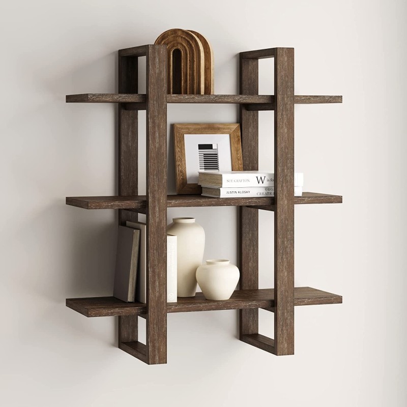 Solid Wood Modular Decorative Floating Wall Book Shelves for Bedroom Bathroom or Kitchen Storage Rack Display Shelf