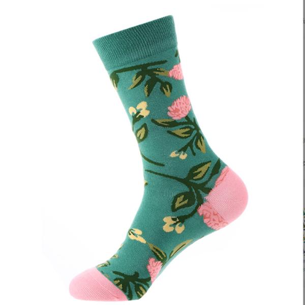 Custom Unisex Men Women 100 Cotton Floral Pattern Novelry Happy Colorful Cotton Crew Socks