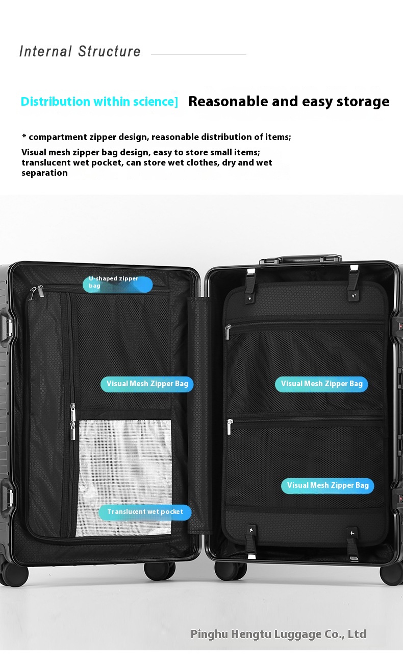 All-Aluminum Magnesium Alloy Travel Suitcase Unisex Fashionable Universal Wheel Boarding Luggage Men's Women's Metal Trolley for