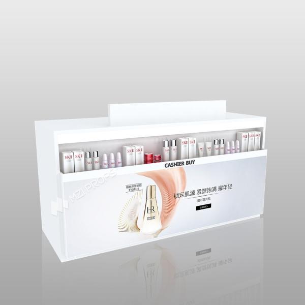 Modern Skincare Display Cabinet White Wooden Cashier Desk for Cosmetics and Perfume Store Display