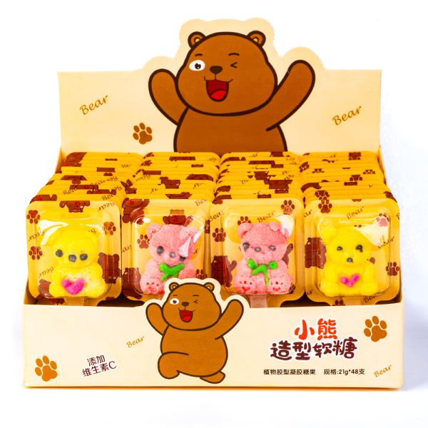 Lollipop Candy Fruit Flavor Bear Shape Soft Texture Gummy Candies Rich in