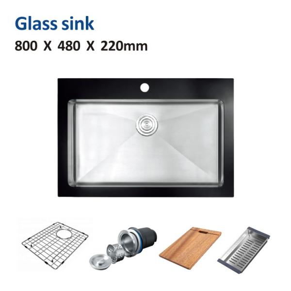 70x48 Tempered Glass Kitchen Sink 28' Undermount Single Bowl