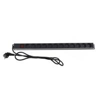 Vertical Aluminum 12ways Europe Germany PDU Black 19Inch Horizontal 6ways 8outlets Schuko Germany Type Power Distribution Unit IT Network Cabinet Smart Socket PDU  with Switch 3x1.5mm² 2M Long Cable