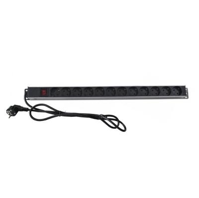 Vertical Aluminum 12ways Europe Germany PDU Black 19Inch Horizontal 6ways 8outlets Schuko Germany Type Power Distribution Unit IT Network Cabinet Smart Socket PDU  with Switch 3x1.5mm² 2M Long Cable