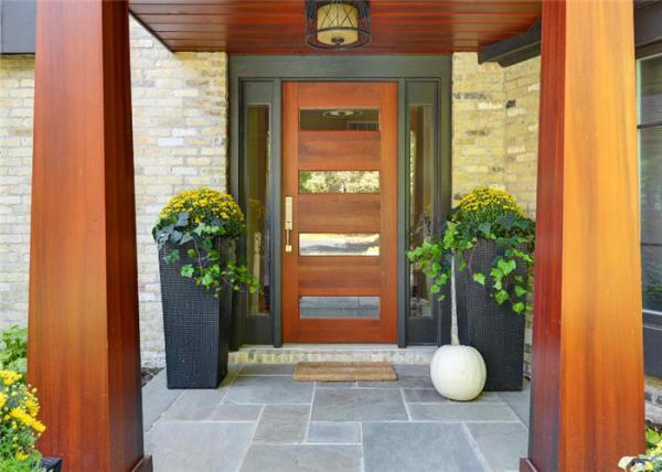 Outside Big Entry Solid Wood Entrance Doors Swing Pivot For Hotel Office
