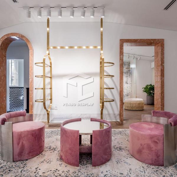 MDF Painting Retail Clothing Store Furniture Golden Garment Display Rack OEM