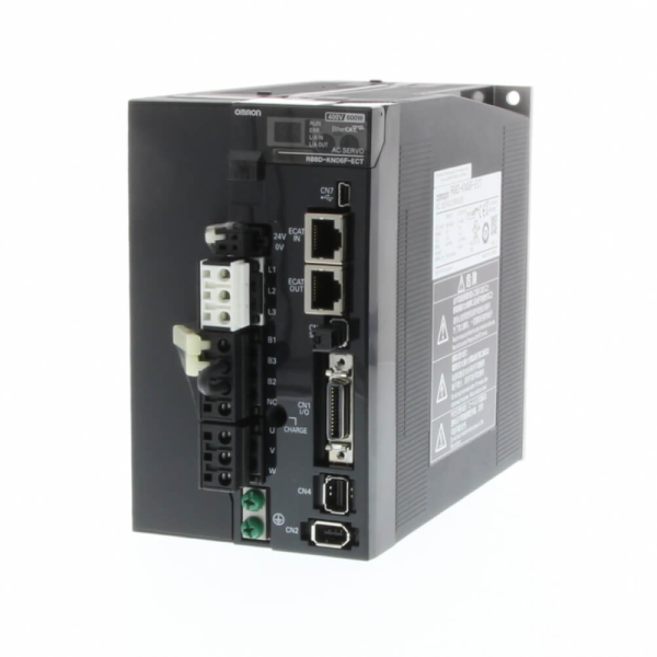 R88D-KN06F-ECT PLC Industrial Automation devices integrating 3 phase 400 VAC power supply and EtherCAT communication for motor operation