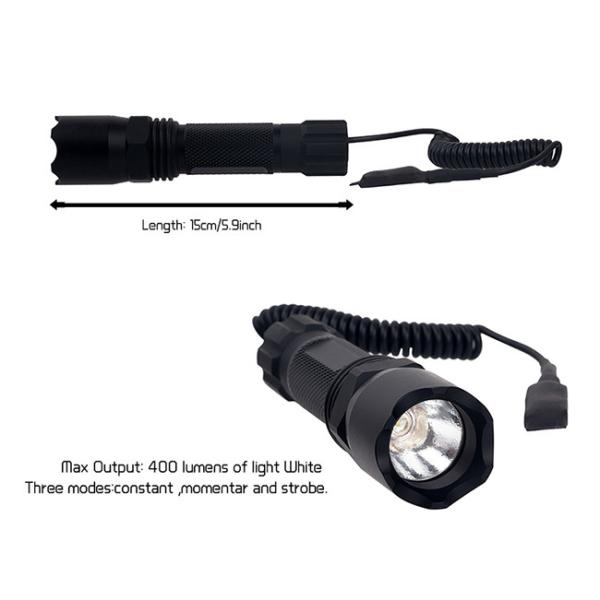 ANS LED Torch Tactical Flashlight 400 Lumens White Aircraft - Grade Aluminum Tube Anodized Black