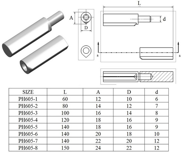 Welding hinge piston hinge PH605, self color or zinc plating, with brass washer or steel washer