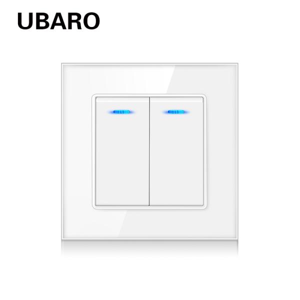 UBARO L Series 86 Пожар PC 100 - 240Vac Двухламповый переключатель с синим индикатором Стеклянная панель