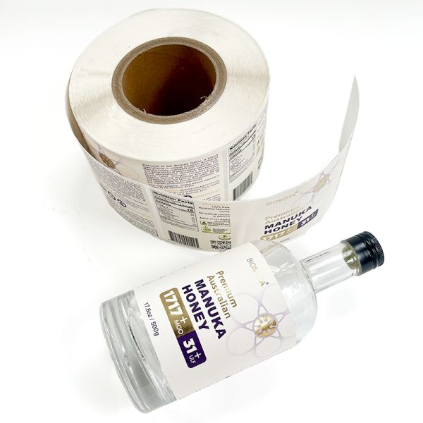 Custom Design Gold Foil Stamping Texture Paper Sticker Roll Food Package Adhesive Rectangle Label Printing Clear