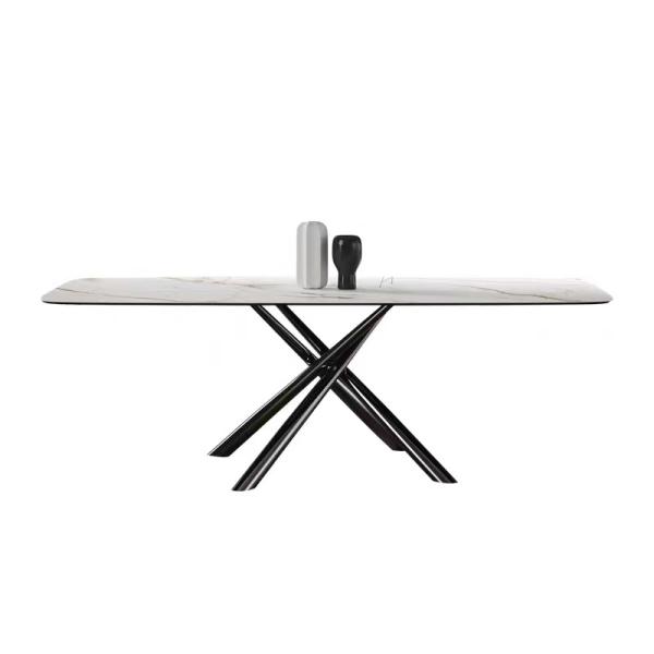 Light LuxurySimple Modern Stainless Steel Dining Table and Chair Marble Rectangular Dining Table