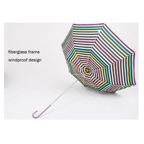 Colorful Stripe Waterproof Pongee Compact Golf Umbrella 27*8K