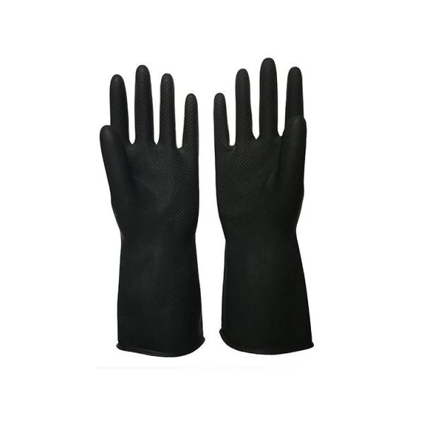 WaterProof Black Industrial Rubber Gloves 32 Cm Unflocked Lining Chemical Resistant
