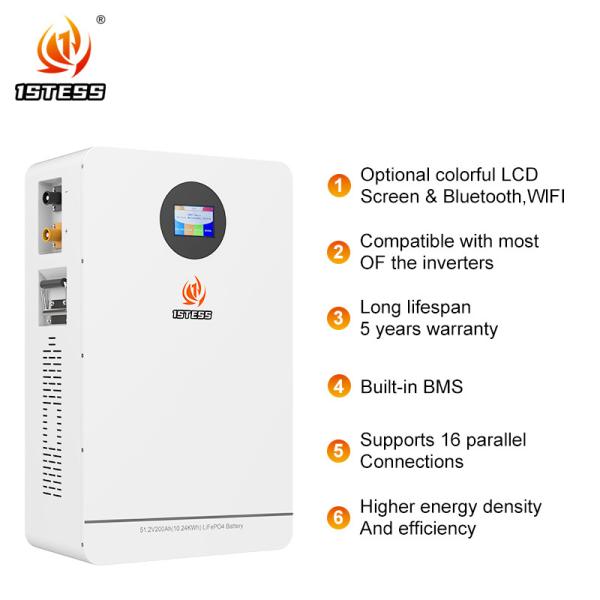 Bateria de armazenamento de energia doméstica montada na parede 51.2V 10.24Kwh Bateria Pack sistema de armazenamento de energia de bateria