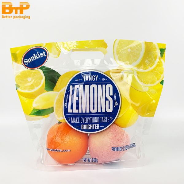 Biodegradable Material BOPP/CPP Orange Fresh Fruit Protection Packaging Zipper Bag With Hand Pick Hole
