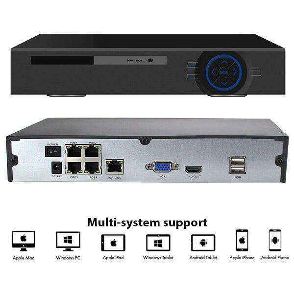 Vente à chaud H.265 1080P Tube extérieur Caméra IP de sécurité 4 canaux POE NVR Kit