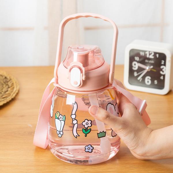 Convenient Wide Mouth Sports Water Bottle 38oz Custom Design Clear Plastic with Straw