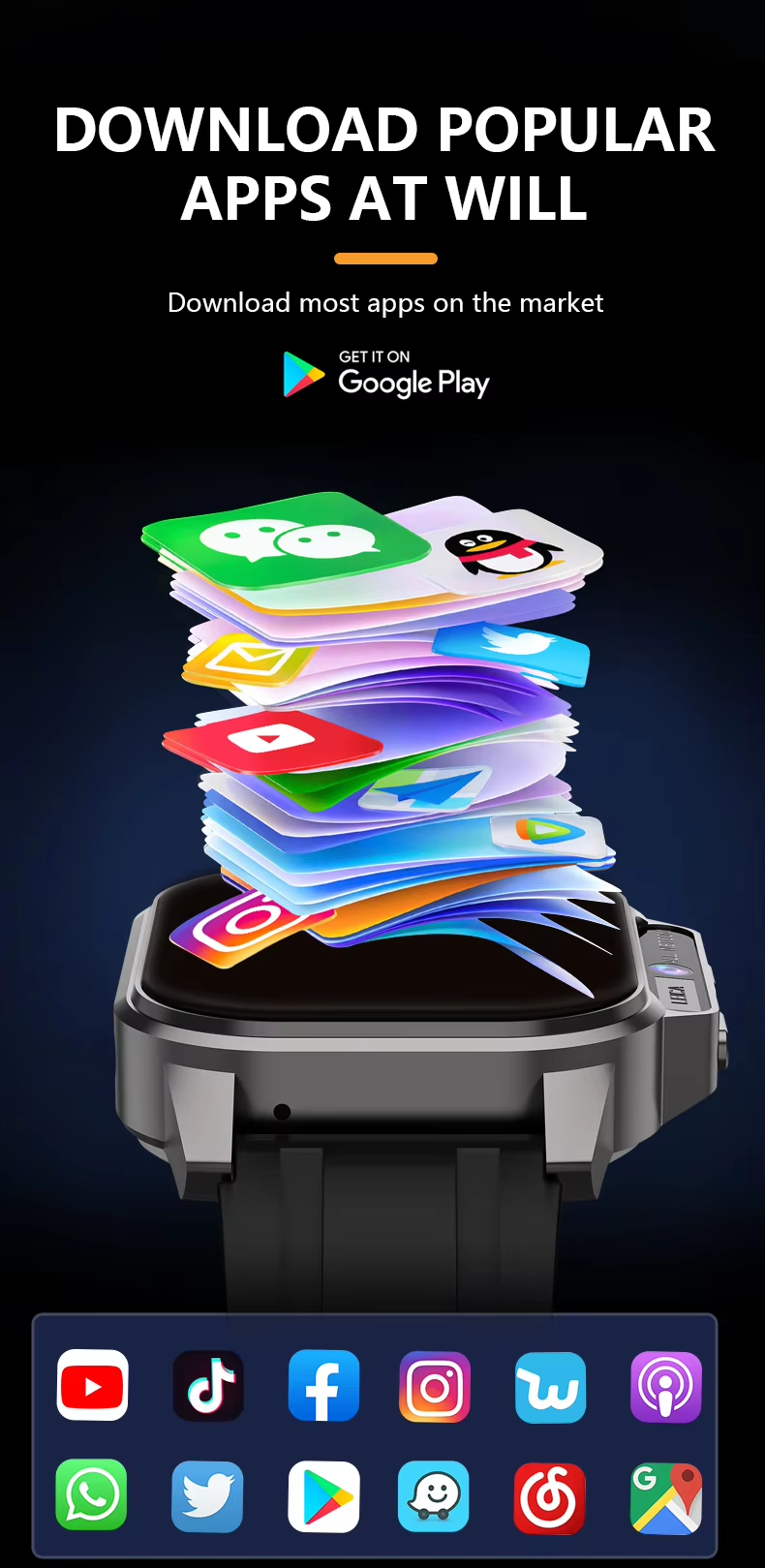 Eraysun Hot Full Netcom 4G Smartwatch 2.13 Inch AMOLED Camera WIFI GPS APP Market Sport Phone IP67 B22 With Sim Card Smart Watch
