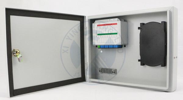 Mini Outdoor IP65 Cold rolled steel(SPCC)  Wall Mounted Fiber Optic Distribution Box with 2*1:8 PLC Port SC
