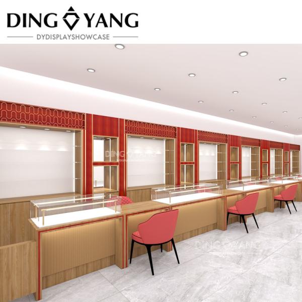 Высококачественный деревянный стеклянный ювелирный дисплейный корпус оптом, предоставление цельного магазина ювелирные витрины 3D дизайнерское обслуживание