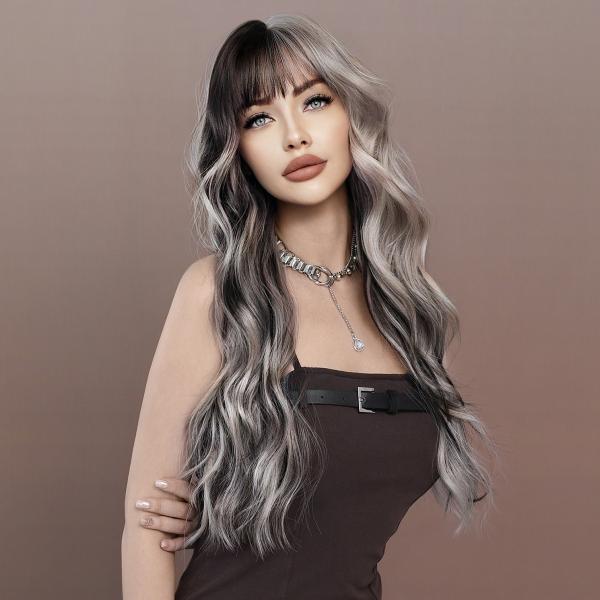 Fashion Long Body Wave Hair Silver/Black Synthetic Wigs For Women