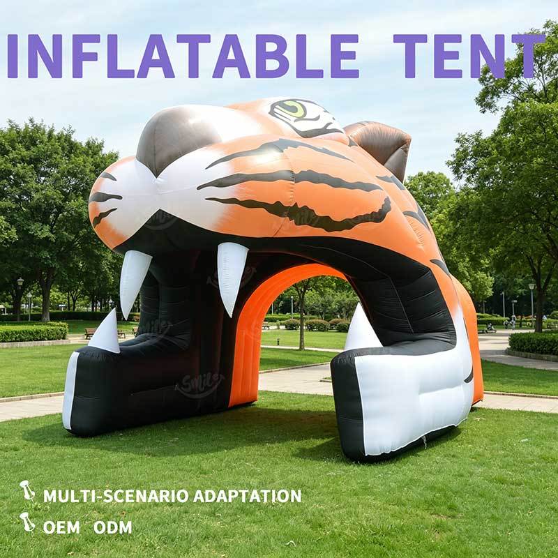 Custom Giant Inflatable Tiger Head Mascot Tunnel, Outdoor Sports Run Through Tent for Football Games, Kids Party & Event Decor