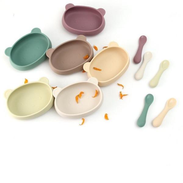 Suction Bowl Silicone Feeding Set Divided Suction Plate Cup Toddler Utensils Spoon