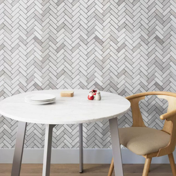 Hexagon Inlay Bianco Carrara White Grey Cream Broken Wood Marble Onyx Waterjet