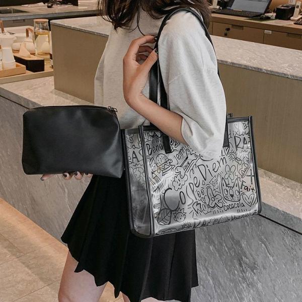 Summer Fashion All-Match Bag Women'S New High-Quality Texture Transparent Tote Bag Large Capacity Shoulder Commuter Bag