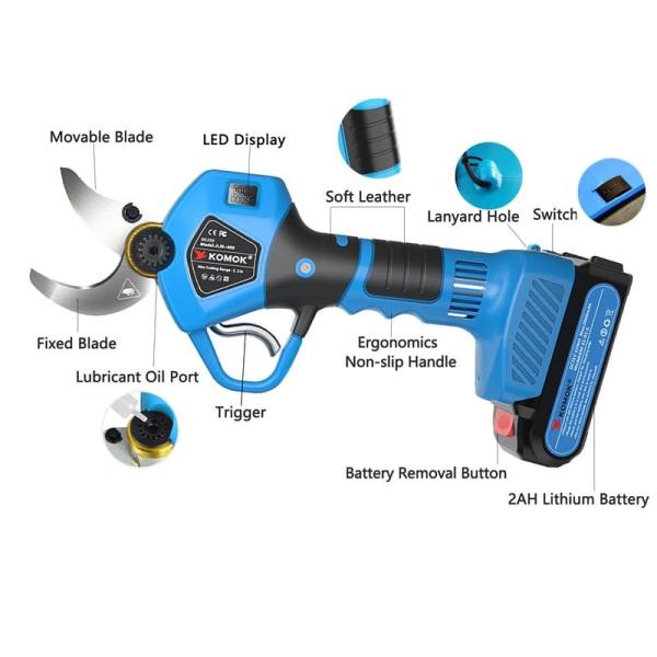 Lightweight Electric Garden Pruners , 30mm Blue Cordless Hand Pruners