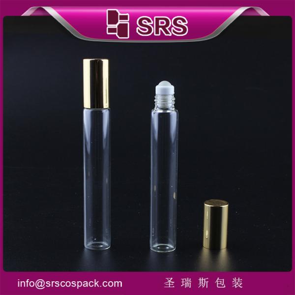 SRS wholesale 100% no leakage 10ml glass roll on bottle with shiny golden aluminum cap